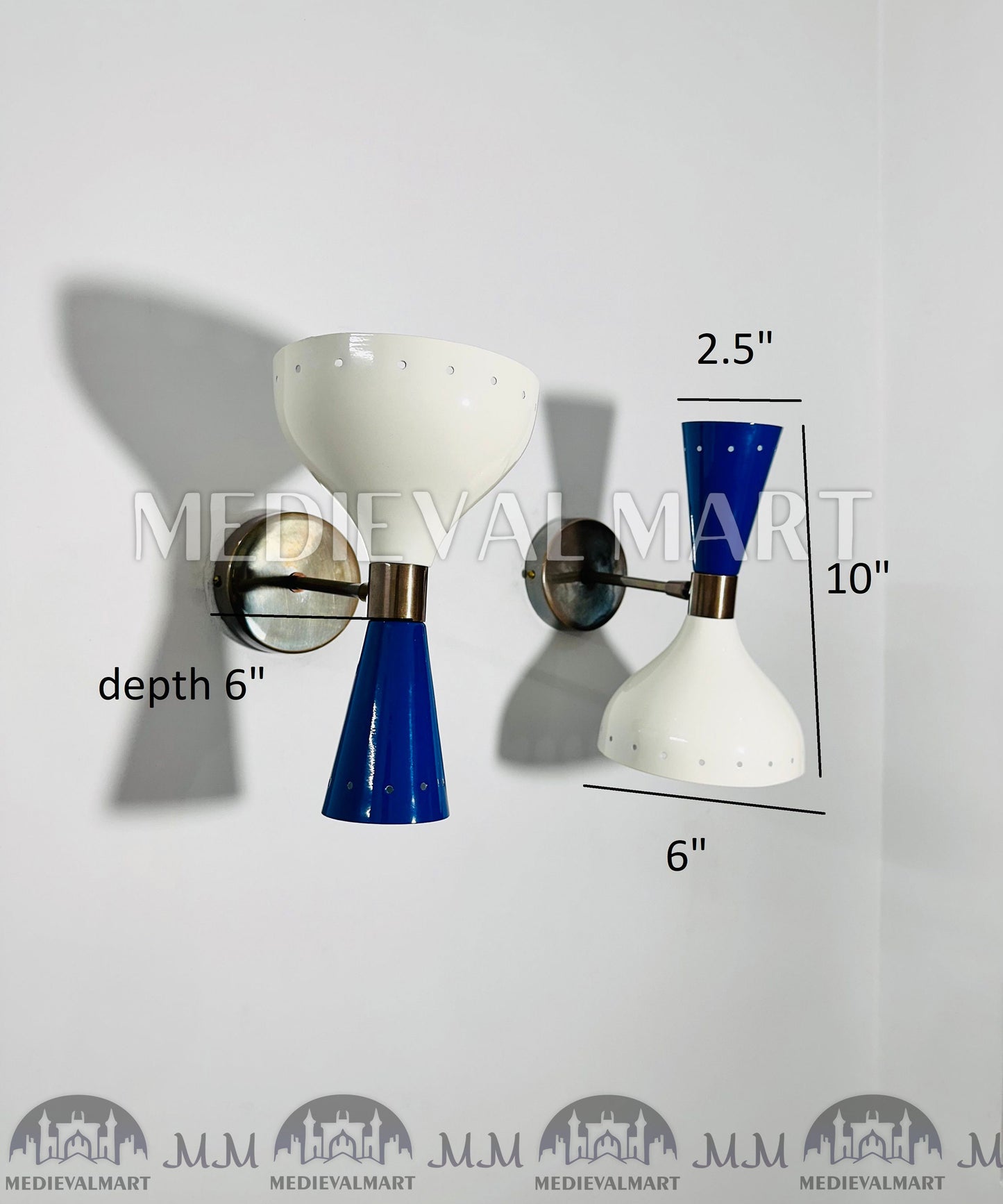 MEDIEVALMART Mid-Century Modern Brass Wall Sconce - Italian Diabolo Style - Set of 2