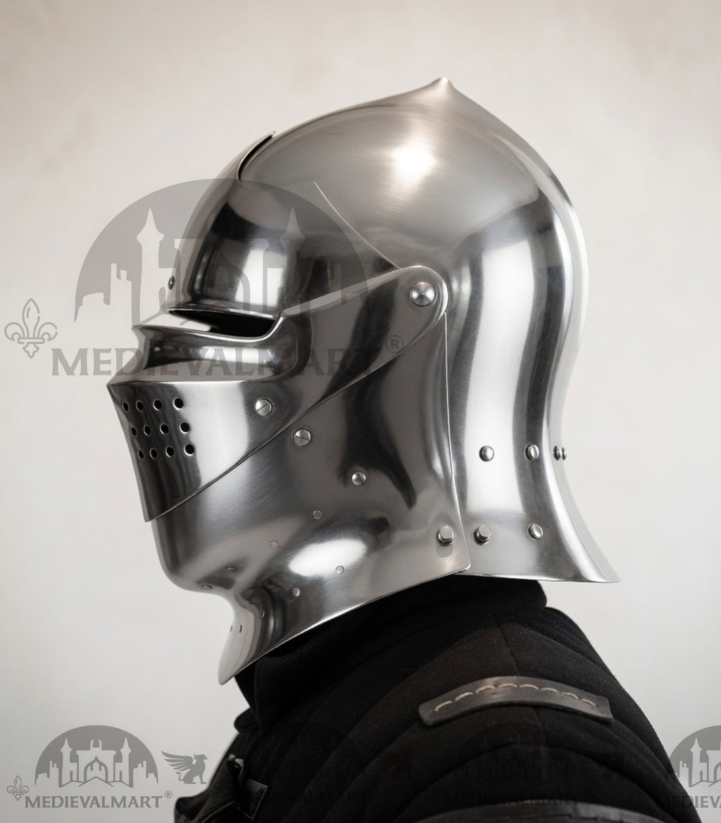 MEDIEVALMART Gothic Armet Helmet – Medieval Full Face Steel Helmet for LARP & Reenactment