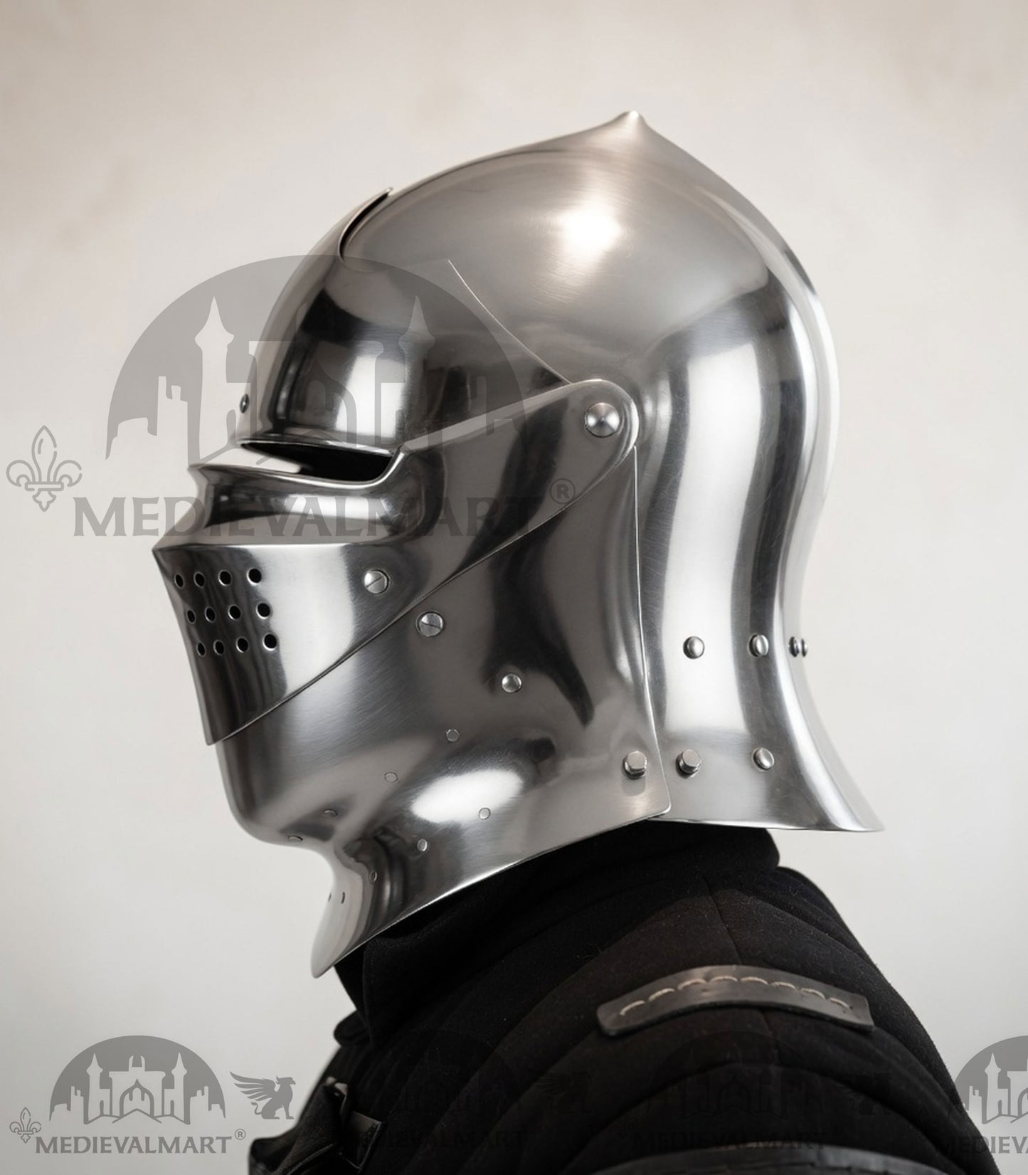 MEDIEVALMART Gothic Armet Helmet – Medieval Full Face Steel Helmet for LARP & Reenactment