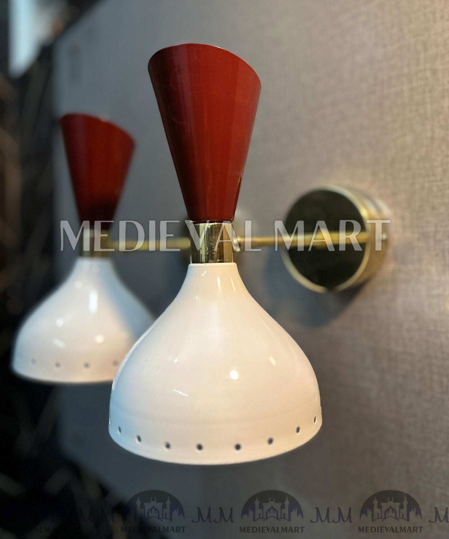 MEDIEVALMART Mid Century Italian Diabolo Wall Sconce: Handmade Brass Vanity Light