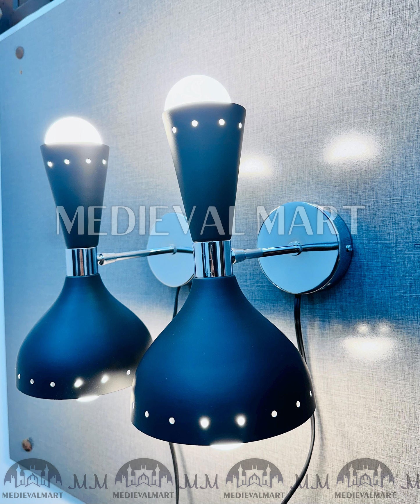 MEDIEVALMART Mid Century Brass Wall Sconce: Matte Black Italian Stilnovo Lighting