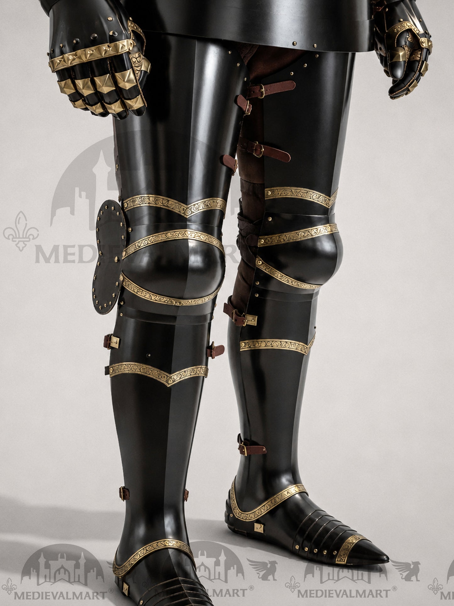 MEDIEVALMART Dark Paladin Imperial Guard Knight  Black & Brass Deco Full Body Metal Armor Costume W/H Houndskull