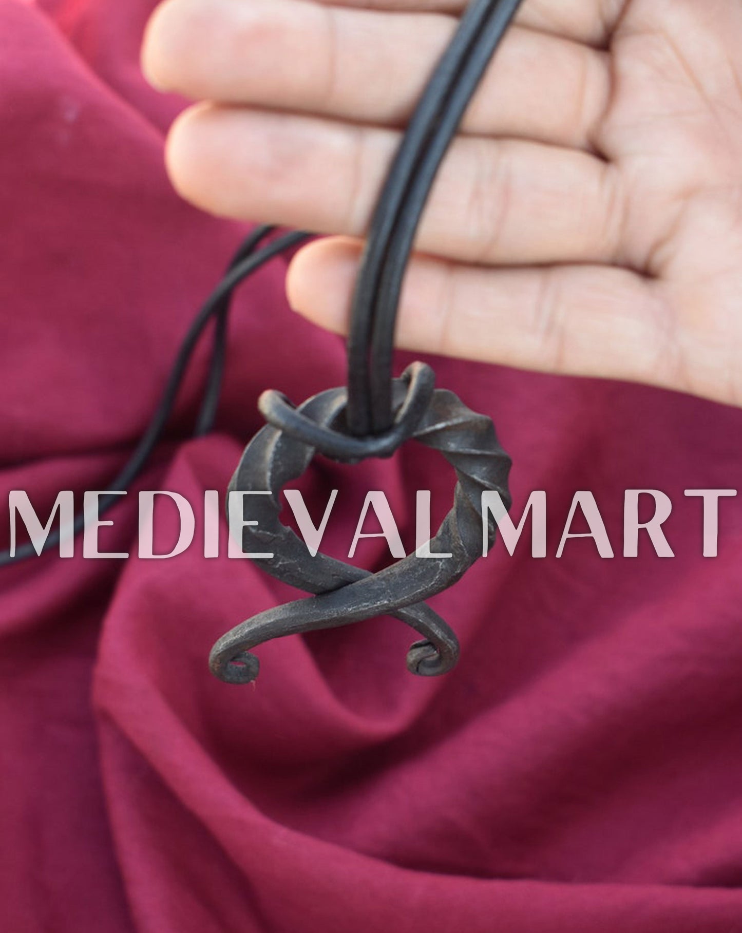MEDIEVALMART Hand Forged Medieval Twisted Troll Cross Iron Pendent With Leather Cord