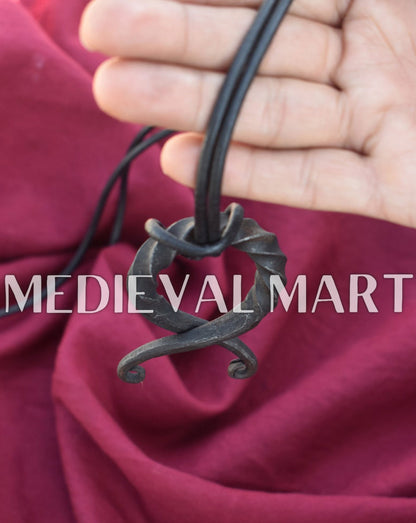 MEDIEVALMART Hand Forged Medieval Twisted Troll Cross Iron Pendent With Leather Cord