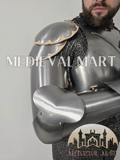 MEDIEVALMART 14th-Century Authentic Combat Full Plate Armor W/H Sword & Chainmail Inner