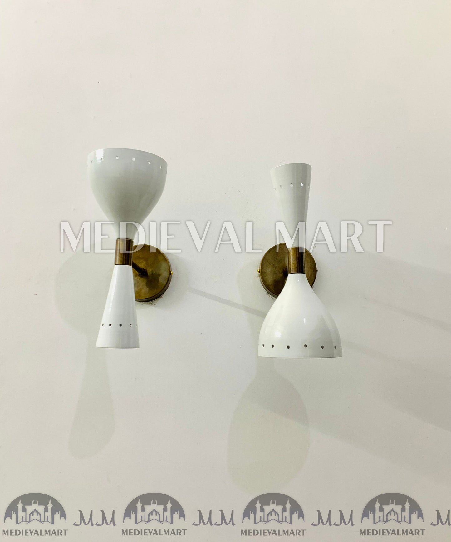 MEDIEVALMART Italian White Wall Sconce Light Pair Fixtures Mid Century Stilnovo Lamps