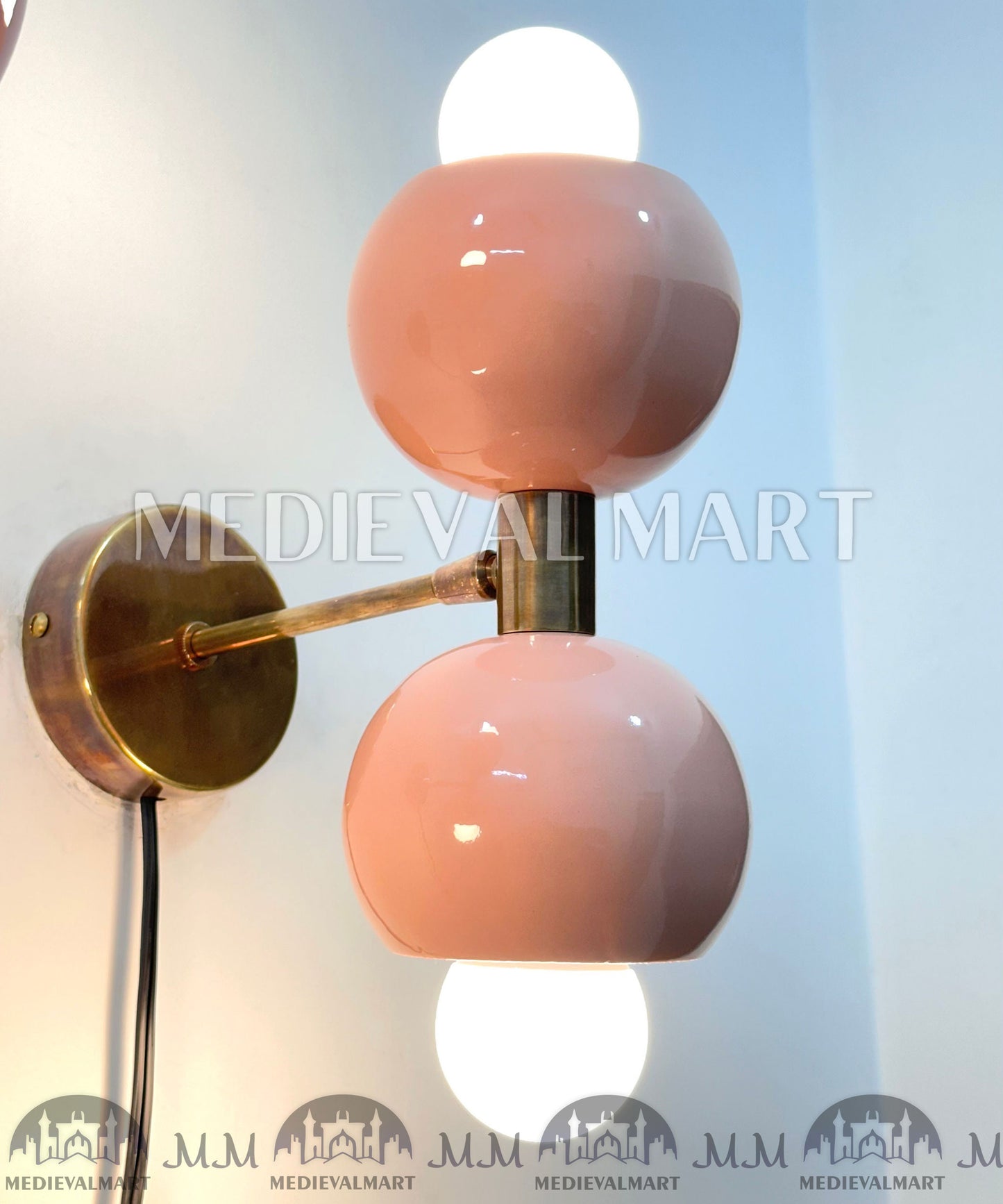 MEDIEVALMART Mid-Century Brass Diabolo Wall Sconce Pair Italian Style