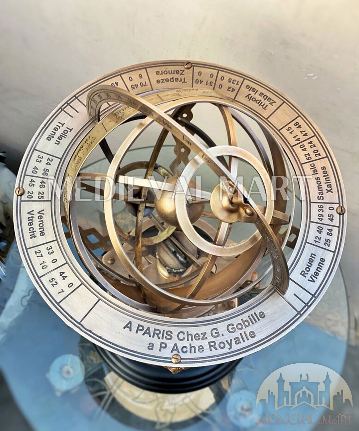 MEDIEVALMART Brass Armillary Sphere Globe: Celestial Navigation Decor with Compass Gift for Mom