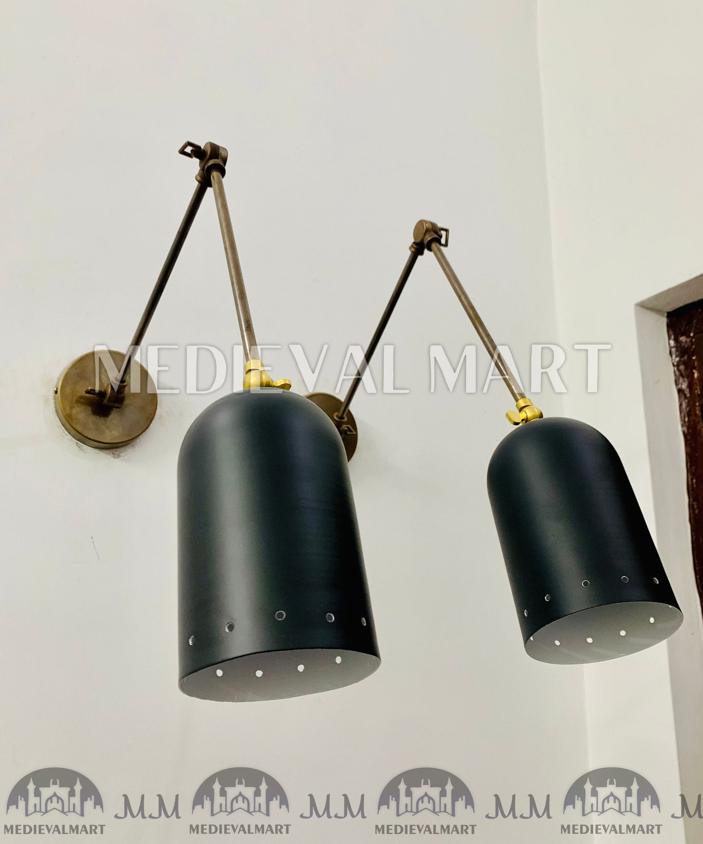 MEDIEVALMART Mid Century 1950's Italian Stilnovo Sconce Lighting Pair Reading Lamp Fixture