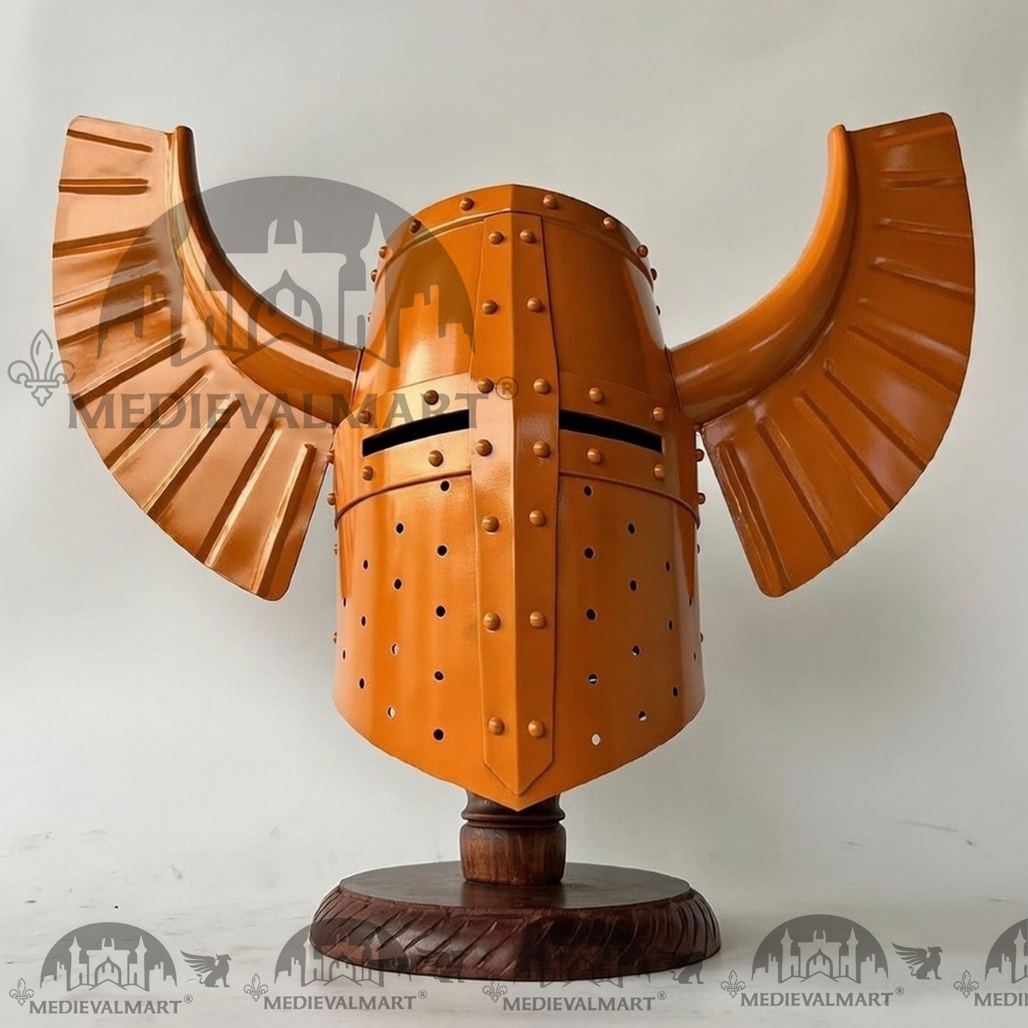 MEDIEVALMART Medieval Templar Warrior Teutonic Orange Finish Wing Helmet with Free Stand