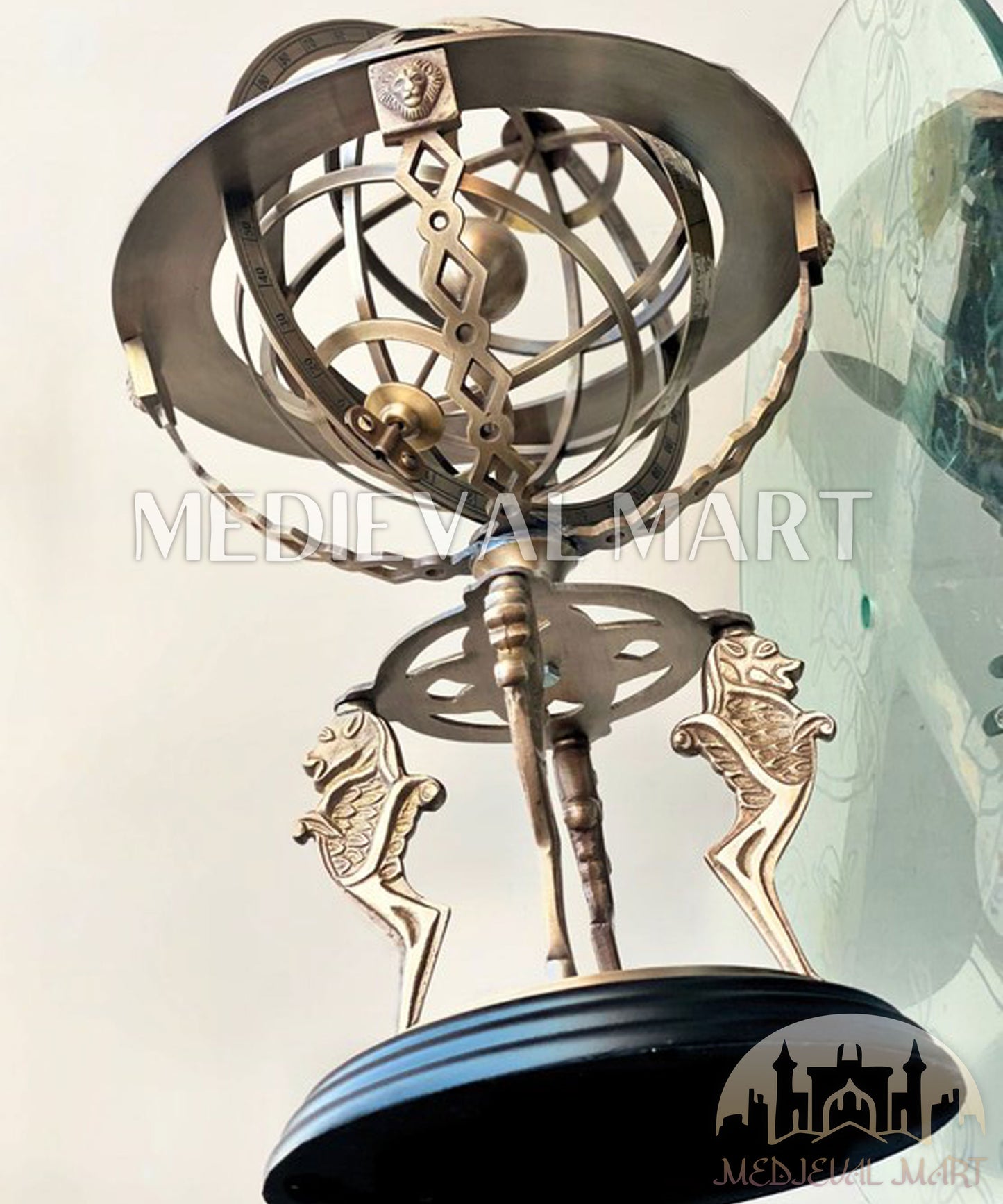 MEDIEVALMART Brass Armillary Sphere Globe: Celestial Navigation Decor with Compass Gift for Mom