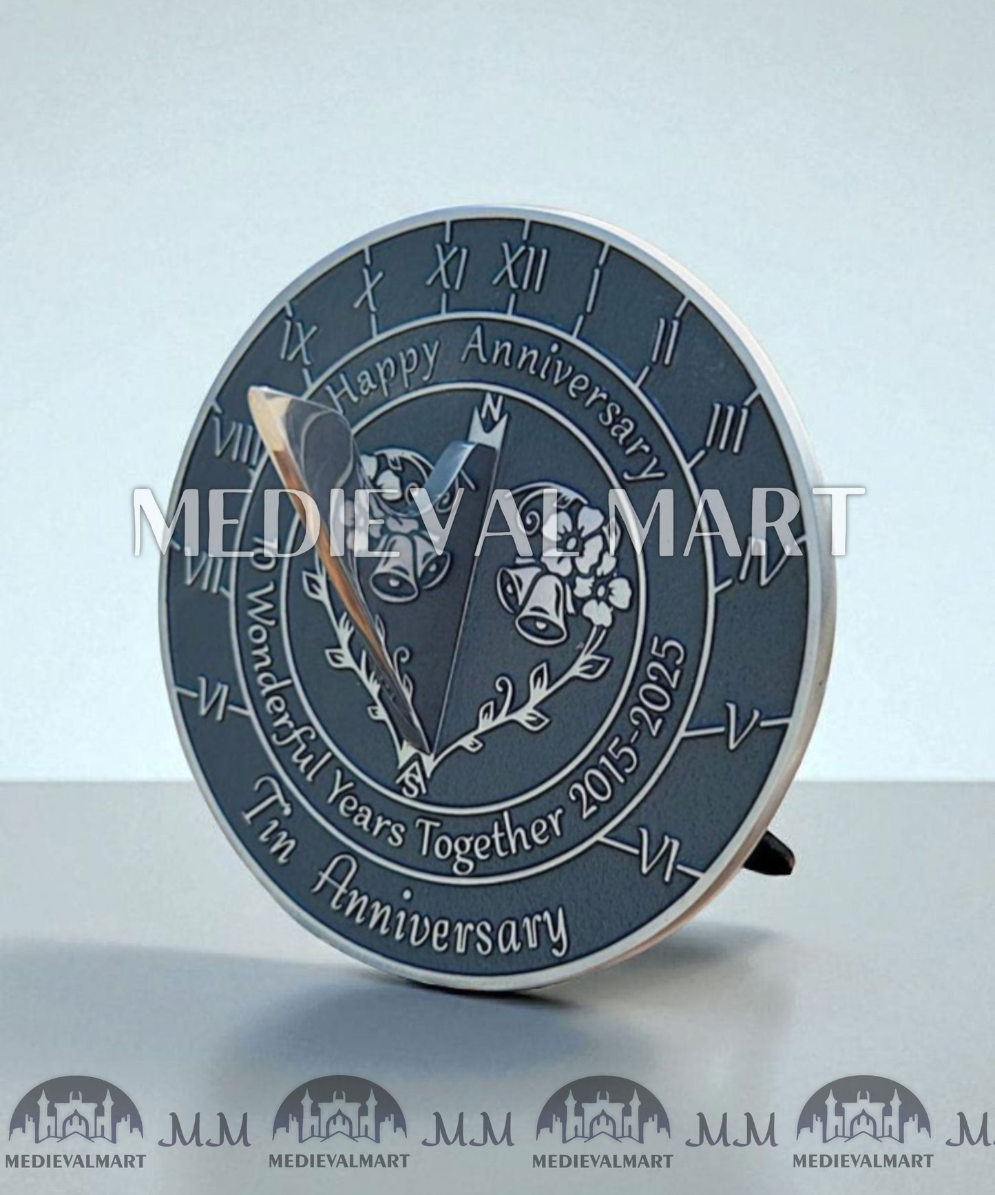 MEDIEVALMART 10th "Wonderful Years" Tin Anniversary Sundial Clock Best Gift For Anniversary Day
