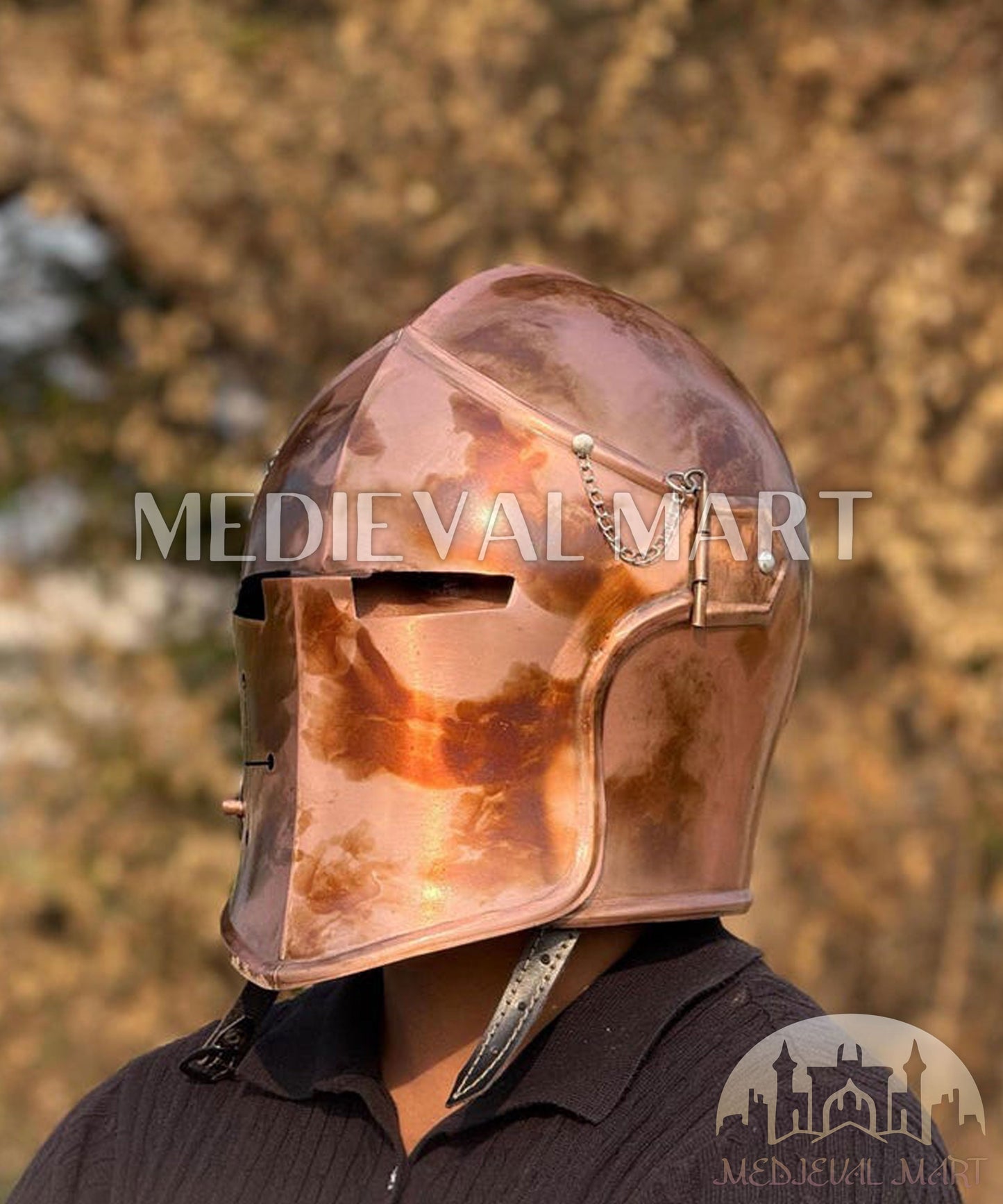 MEDIEVALMART Medieval Knight Armor 18g Mild Steel Copper Commando Barbuta Helmet for LARP or Cosplay - Gift For Dad