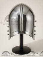 MEDIEVALMART Medieval Great Bascinet Helmet – Polished Steel Knight Helmet for Reenactment & LARP