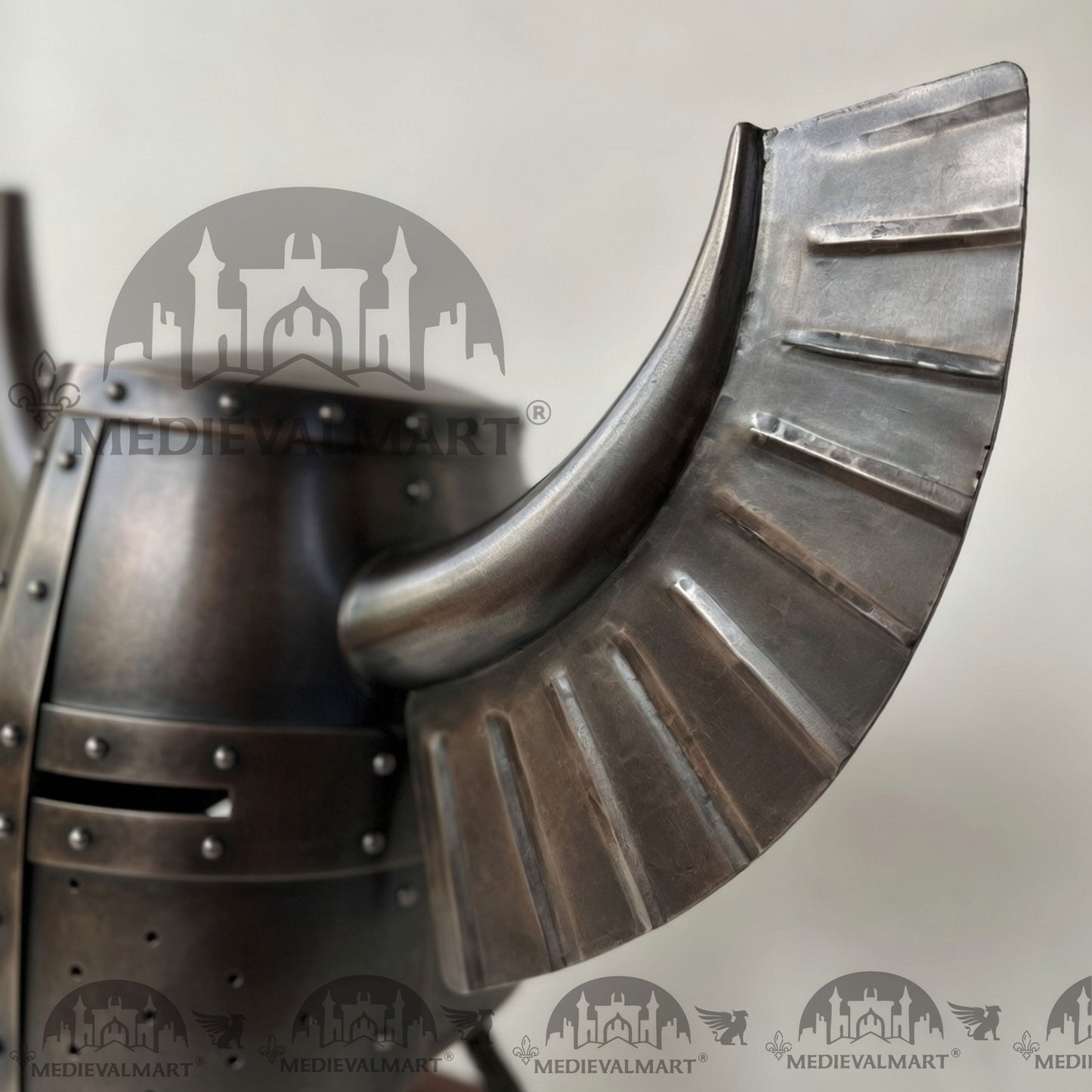 MEDIEVALMART Medieval Templar Warrior Teutonic Antique Black Finish Wing Helmet with Free Stand