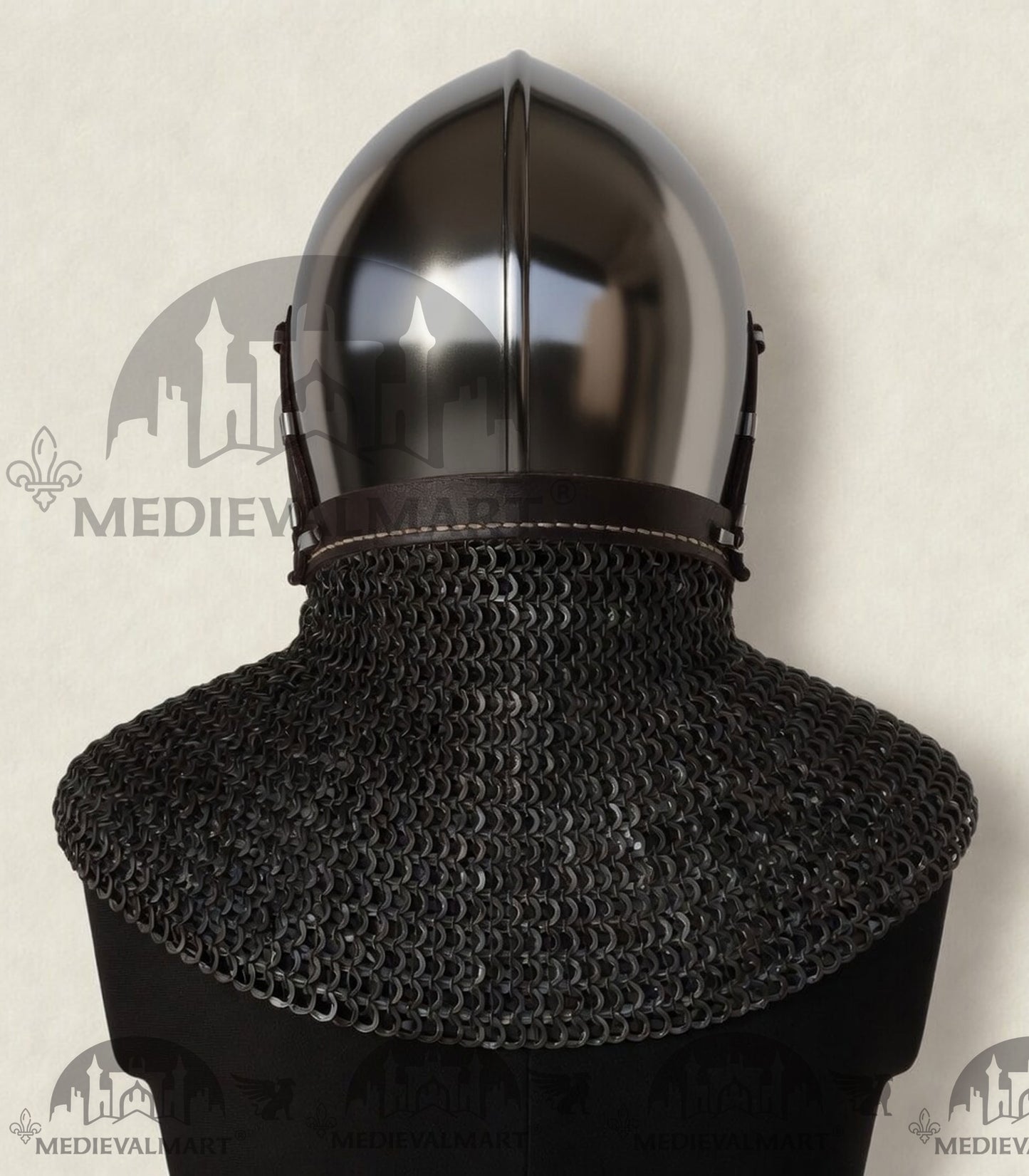 MEDIEVALMART XIV Century Medieval "The Wayward Knight" klappvisor Bascinet Helmet with Chainmail