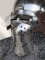 MEDIEVALMART Medieval Klappvisier Bascinet Helmet with Hinged Visor & Chainmail Aventail, Best for Reenactment