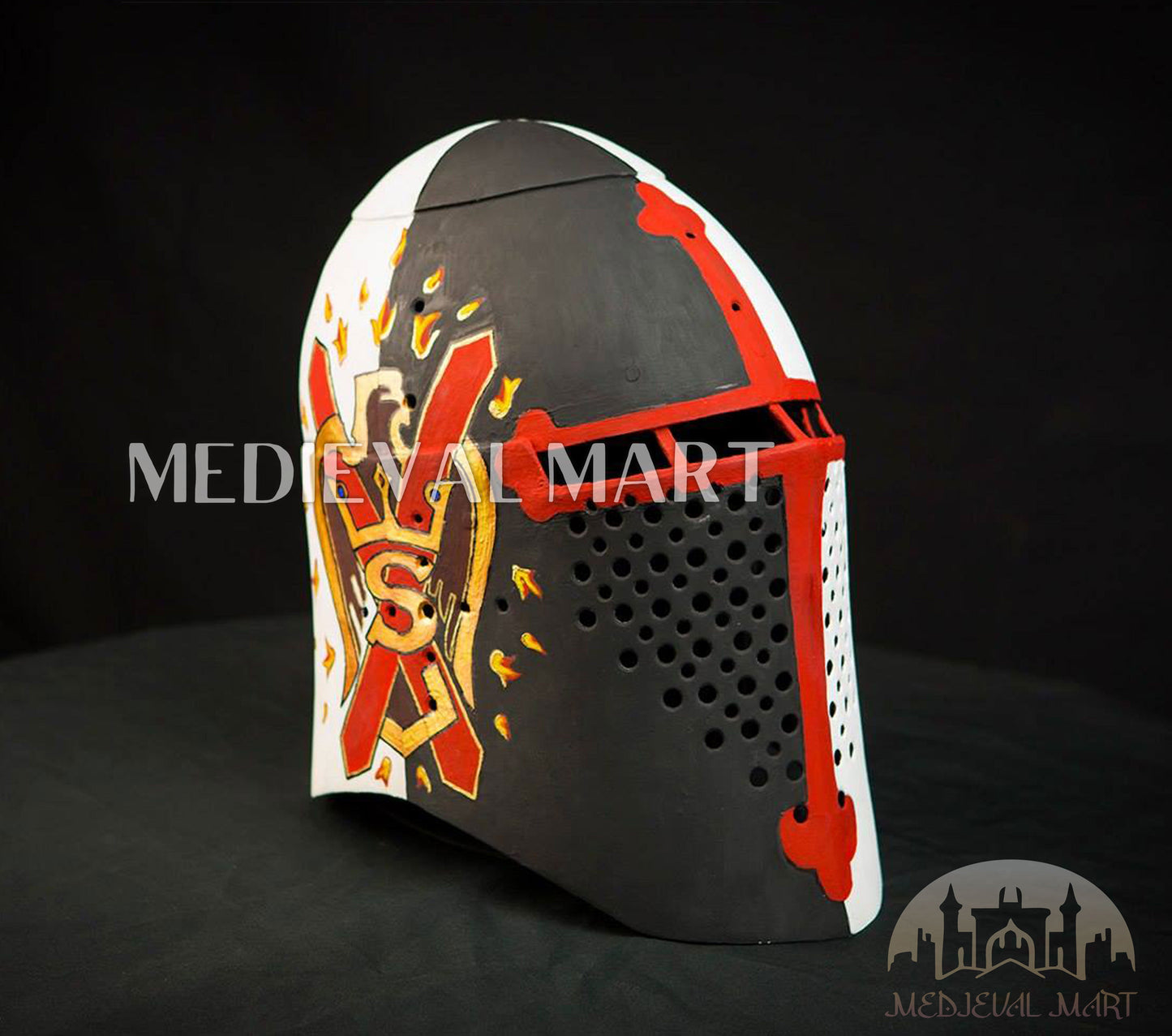 MEDIEVALMART Medieval Knight Armor Crusader Templar Helmet W/H 4 Flag Edition Color full Design