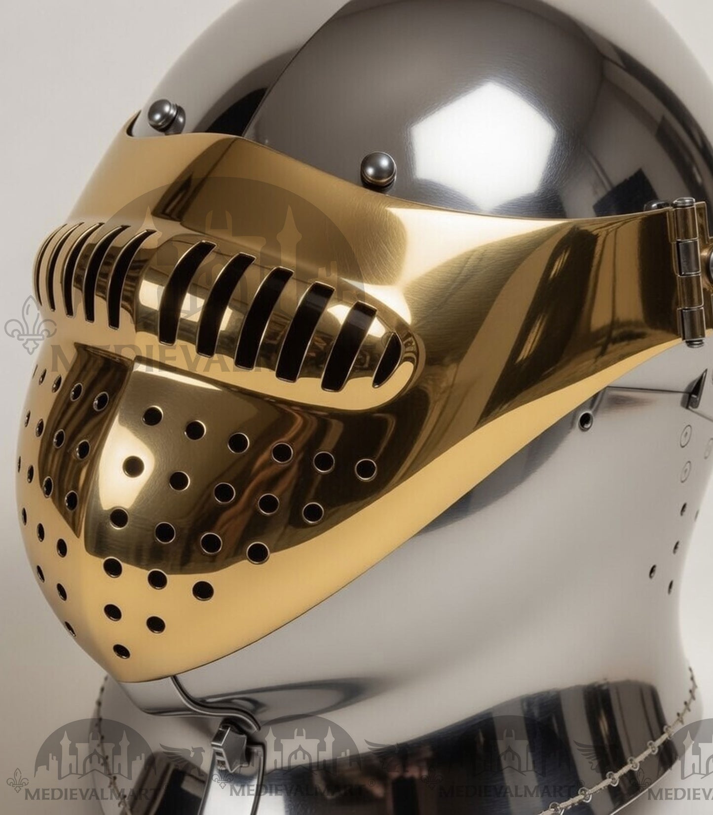 MEDIEVALMART British Ancient Battle Ready Warrior Bicoque Kasten-brust Helmet with Brass Face Mask