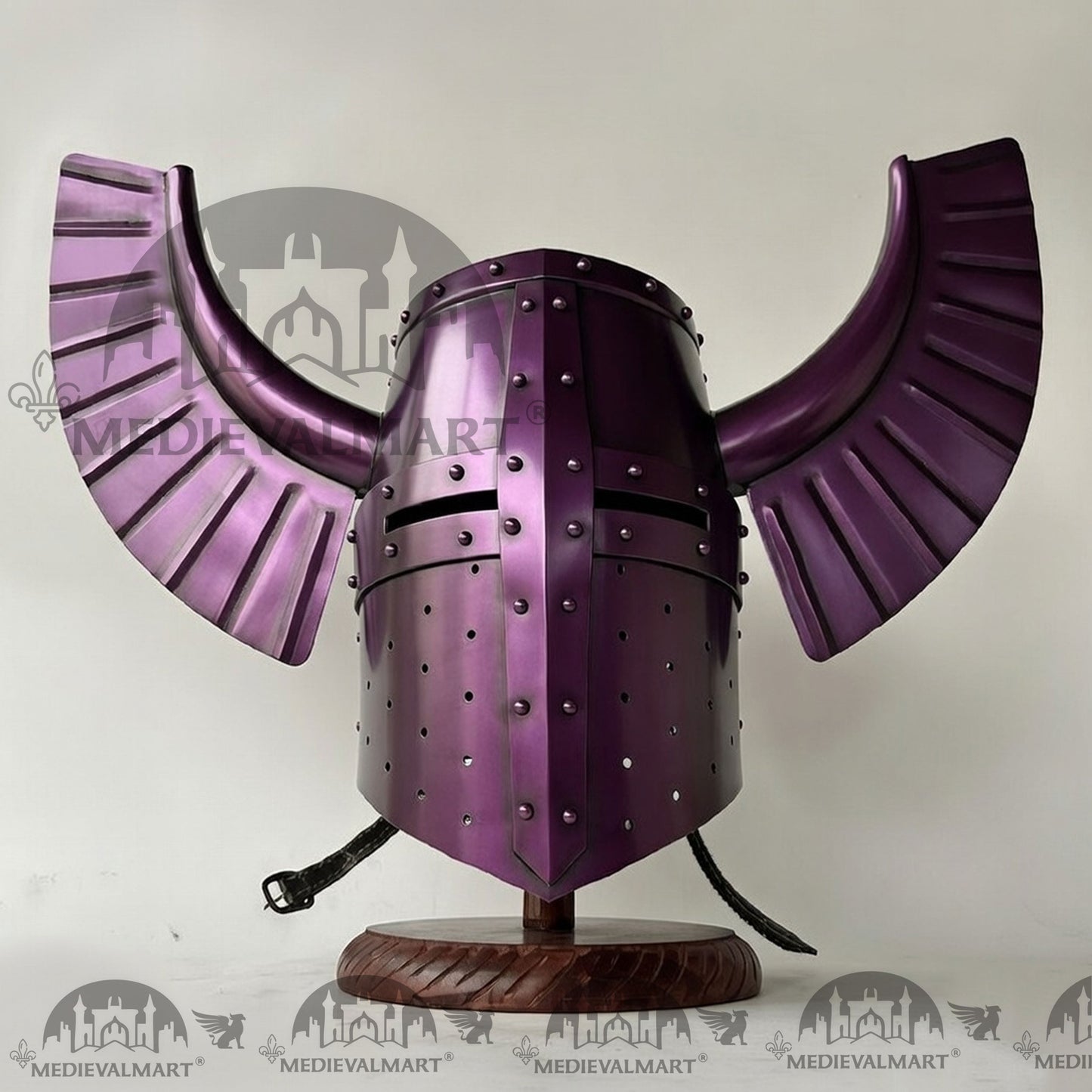 MEDIEVALMART Medieval Templar Warrior Teutonic Purple Finish Wing Helmet with Free Stand