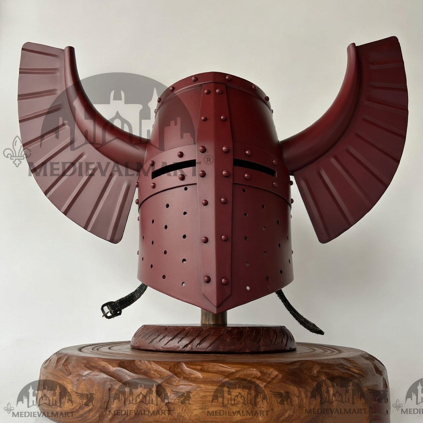 MEDIEVALMART Medieval Templar Warrior Teutonic Antique Red Finish Wing Helmet with Free Stand