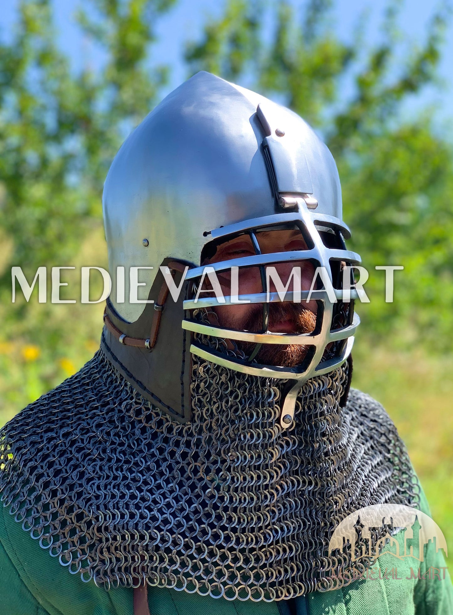 MEDIEVALMART 14th-Century Limited Collection "Wolf Ribs" & "Norman" Bacinet Helmet