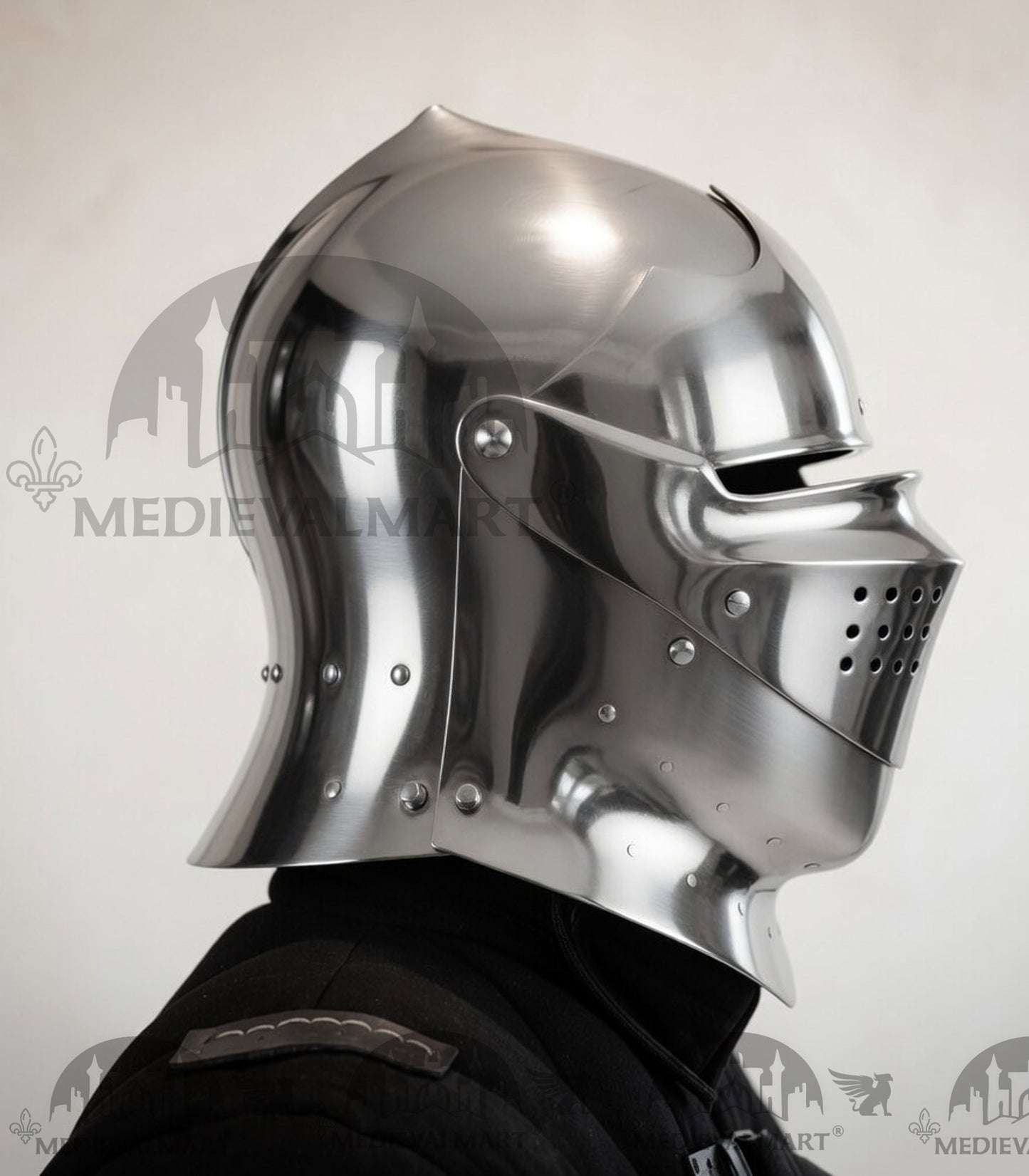 MEDIEVALMART Gothic Armet Helmet – Medieval Full Face Steel Helmet for LARP & Reenactment