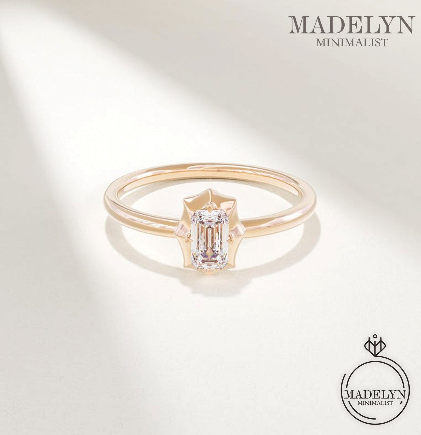 MADELYN MINIMALIST 14k Solid Gold Baguette Dainty Solitaire Engagement Ring for Women | Gift For Her Birthday