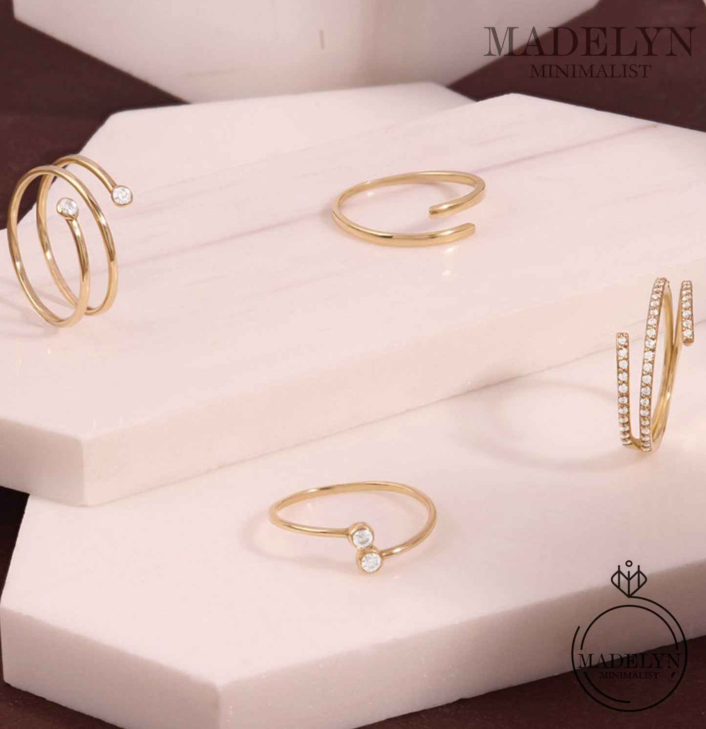 MADELYN MINIMALIST 10k Solid Gold Spiral Bezel Ring Dainty Wraparound Band | Gift For Mom