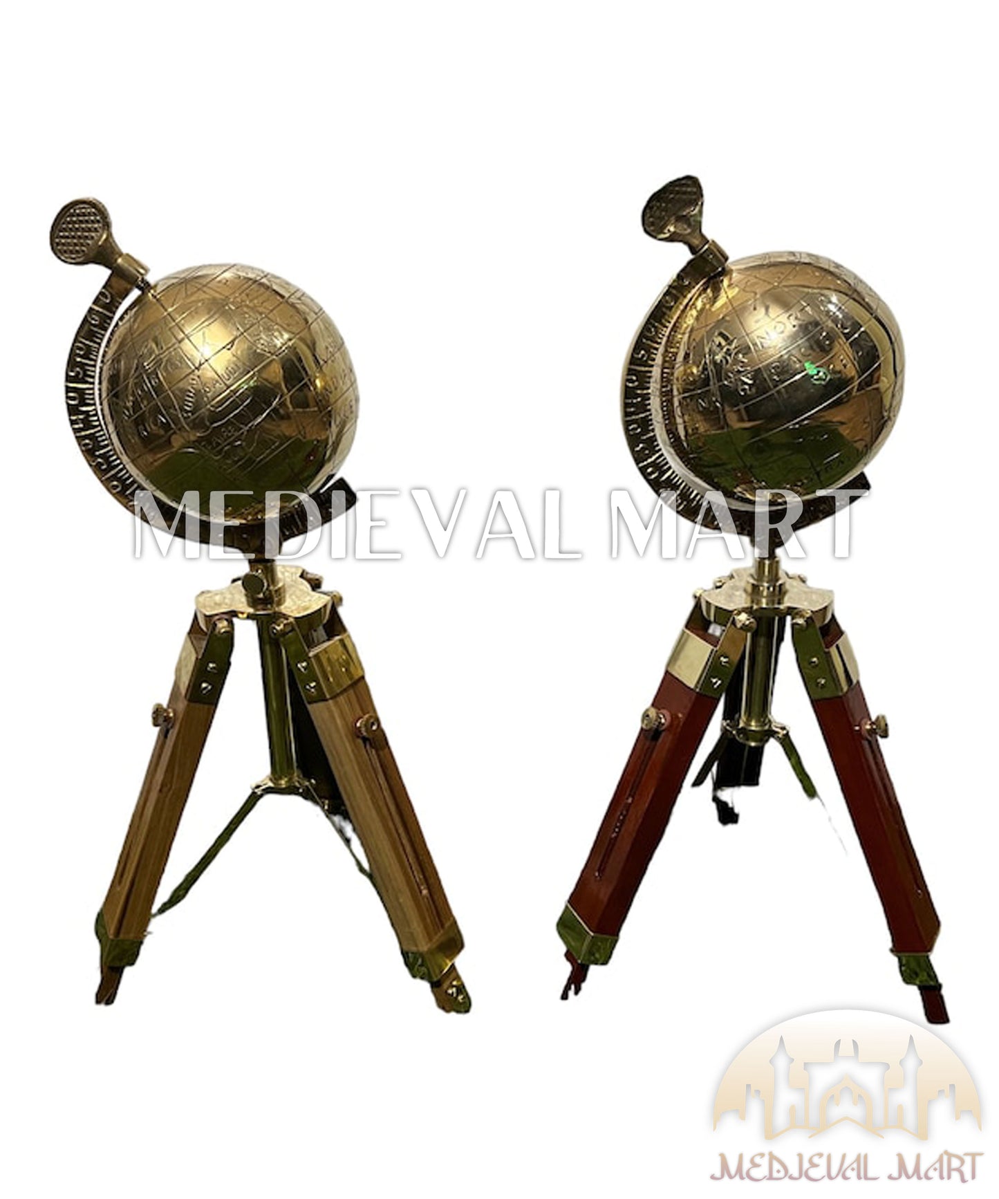 MEDIEVALMART Handmade Brass Armillary Sphere Globe: Wooden Tripod, Nautical Decor Gift for Mom or Dad