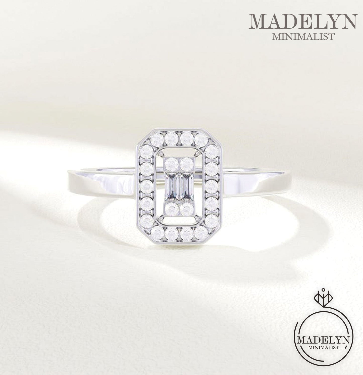 MADELYN MINIMALIST 14k Solid Gold Minimalist Baguette Pave Engagement Ring for Women | Gift For Her
