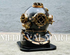 MEDIEVALMART Antique Black Finish Diving Helmet With Wooden Base