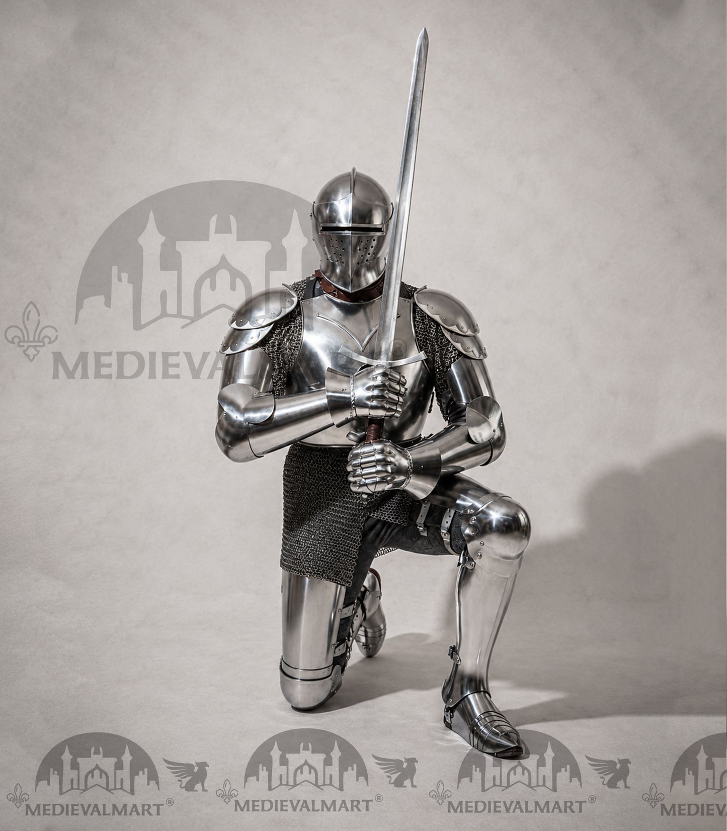 MEDIEVALMART Armure complète de combat authentique du XIVe siècle avec épée et cotte de mailles intérieure