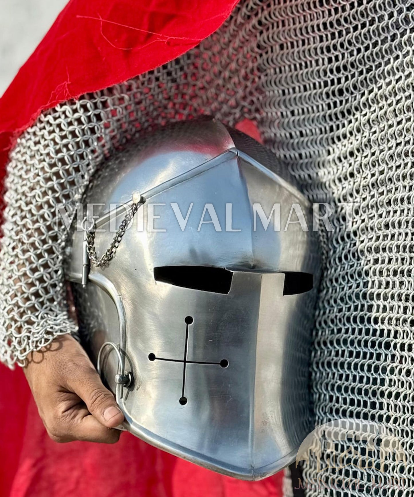 MEDIEVALMART Medieval Knight Armor 18g Mild Steel Silver Barbuta Helmet for LARP or Cosplay - Gift For Dad