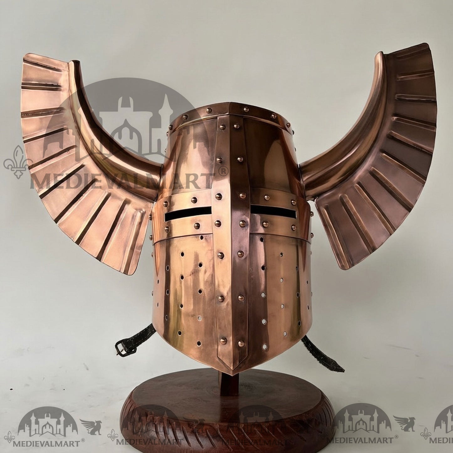 MEDIEVALMART Medieval Templar Warrior Teutonic Wing Helmet Copper Finish with Free Stand