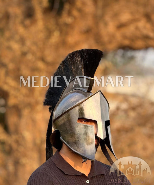 MEDIEVALMART "300" Movie King of Sparta Leonidas Silver Finish Helmet W/H Free Stand | 300 Props