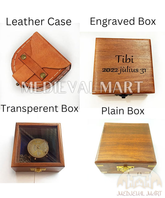 MEDIEVALMART Nautical 100 Years Colander Pirates Compass Gold Finish W/H Leather Case | Gift For Dad