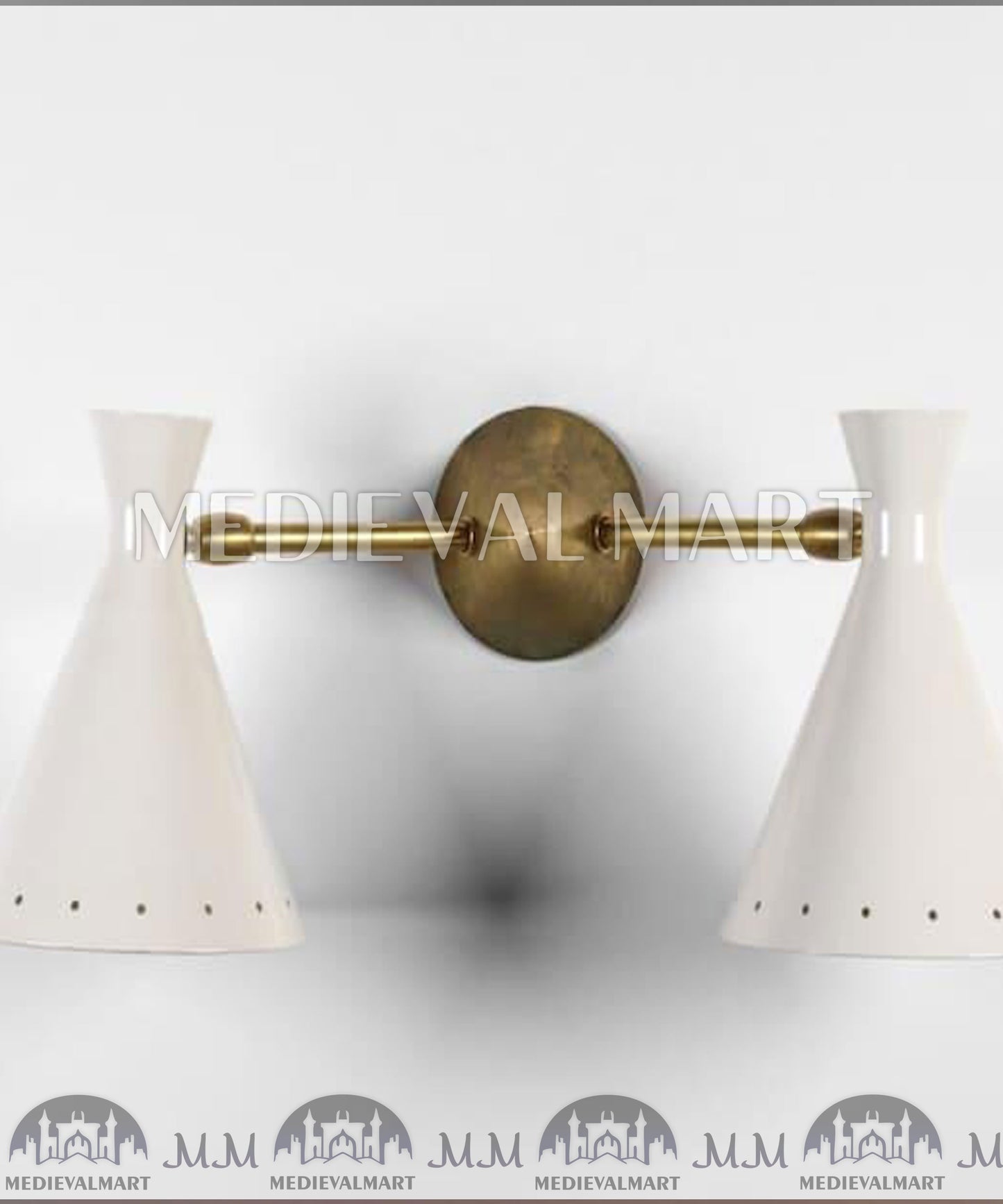 MEDIEVALMART Pair of Italian Beige Double Wall Lights: White Lamp Wall Decor