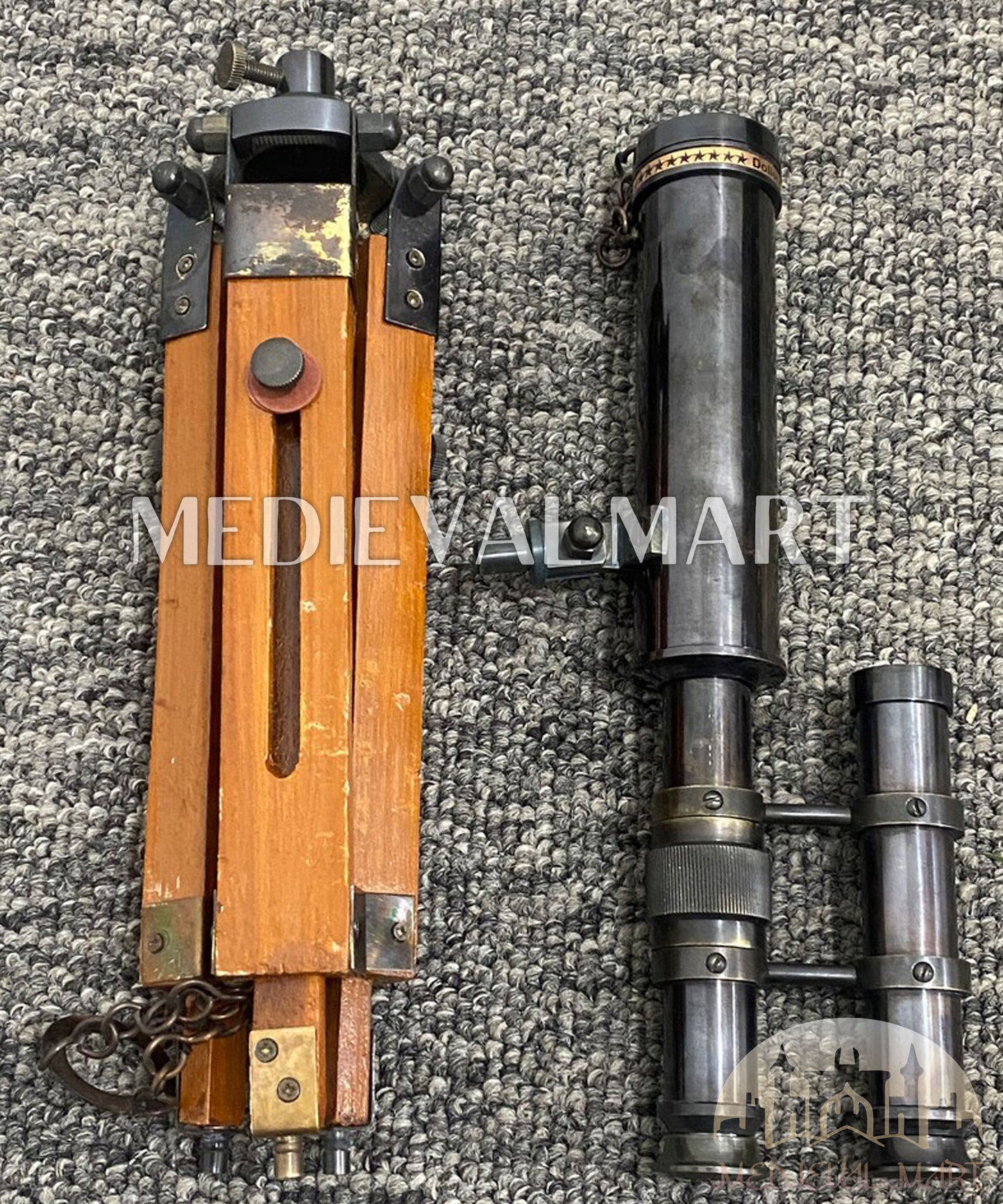 MEDIEVALMART Nautical Telescope 10 Inch Double Barrel Solid Brass Spyglass With Wooden Tripod