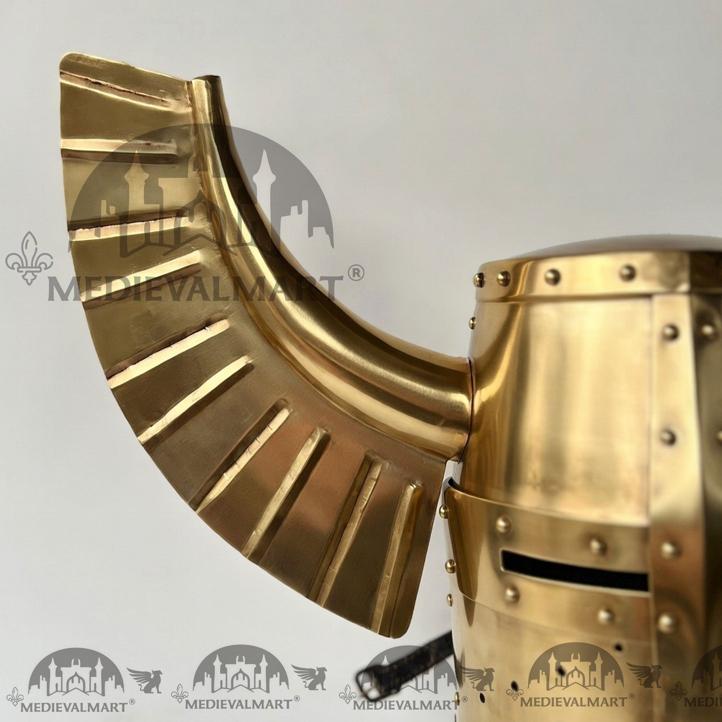 MEDIEVALMART Medieval Templar Warrior Teutonic Wing Helmet Gold Finish with Free Stand