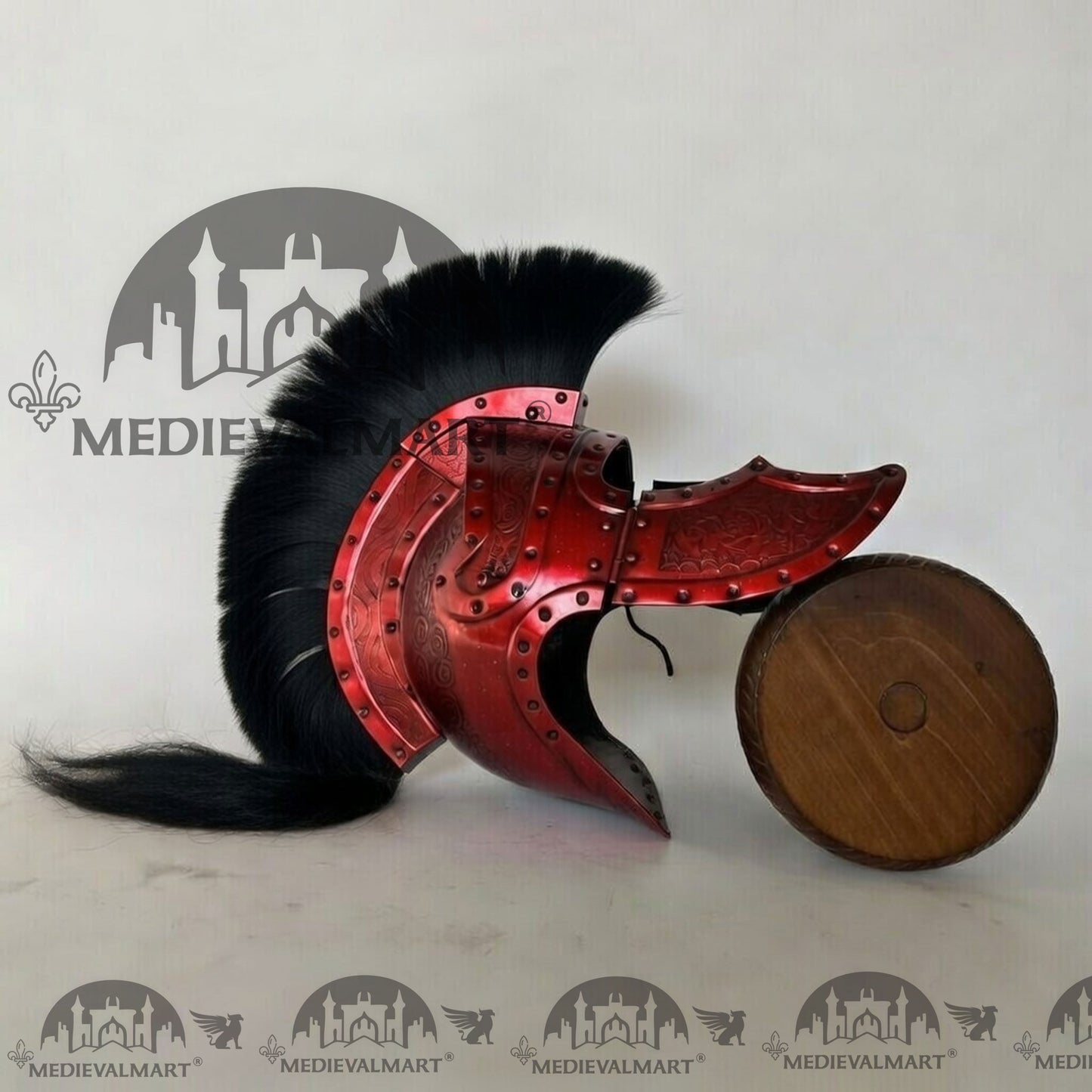 MEDIEVALMART Medieval Roman Centurion Red Finish Helmet with Black Plume or Free Wooden Stand
