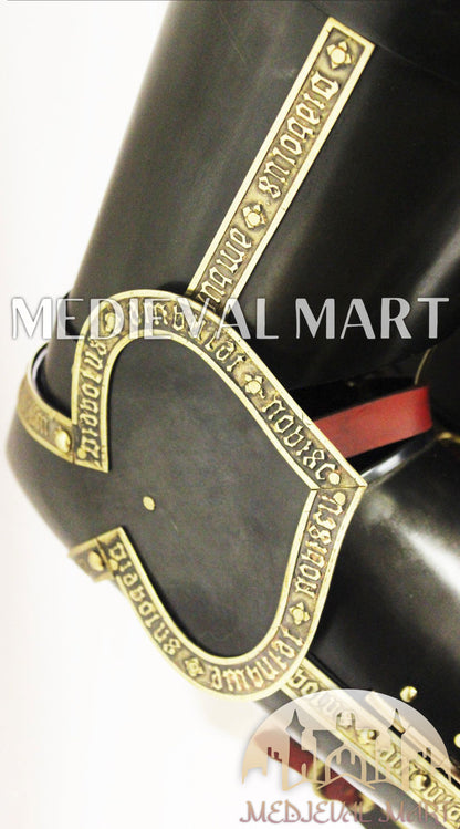 MEDIEVALMART Dark Paladin Imperial Guard Knight  Black & Brass Deco Full Body Metal Armor Costume W/H Houndskull