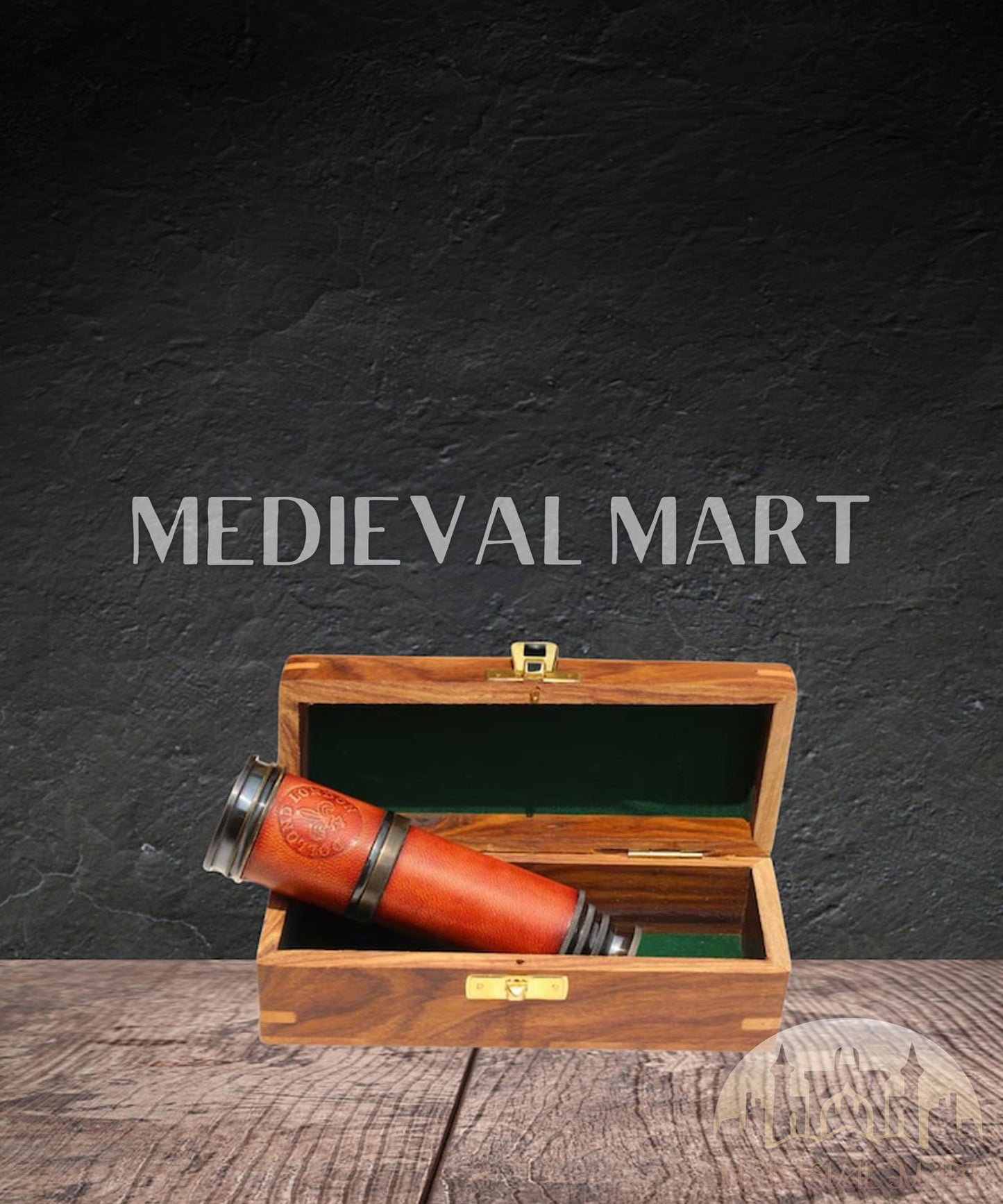 MEDIEVALMART Nautical Spyglass Antique Brass Engraved Telescope W/H Red Leather Case