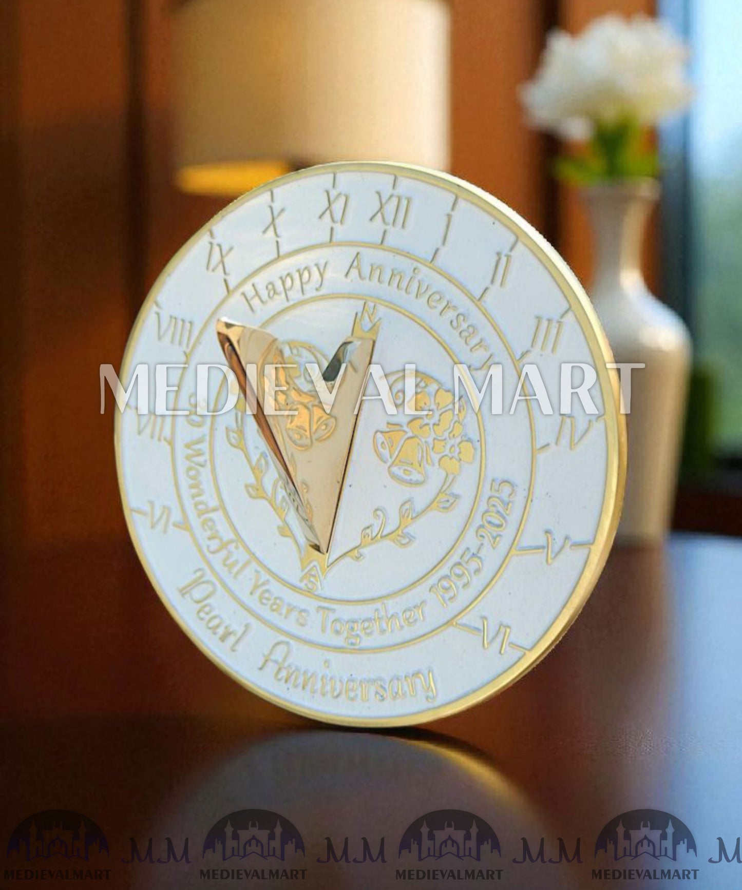 MEDIEVALMART 30th "Wonderful Years" Pearl Anniversary Sundial Clock Best Gift For Anniversary Day