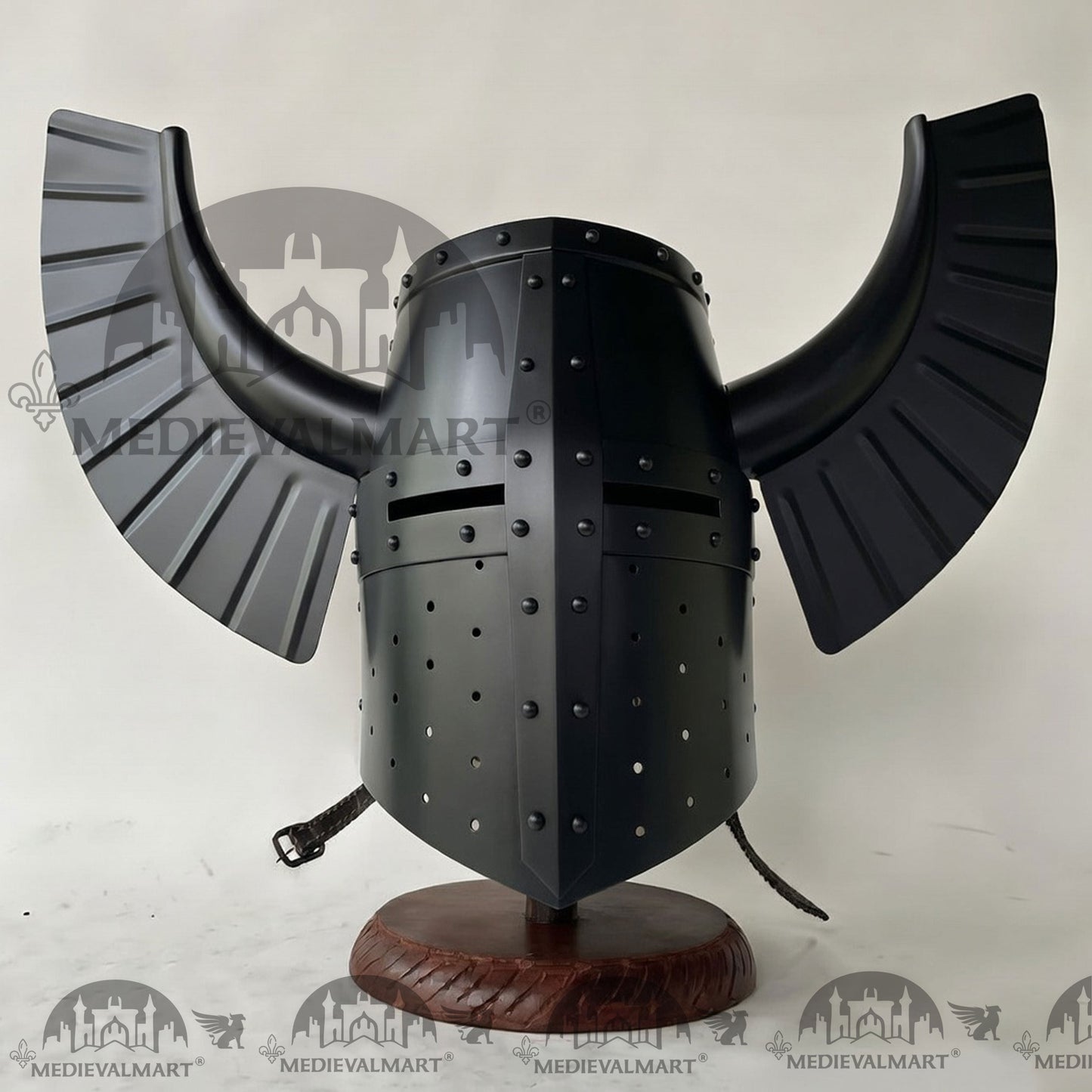 MEDIEVALMART Medieval Templar Warrior Teutonic Wing Helmet Black Finish with Free Stand
