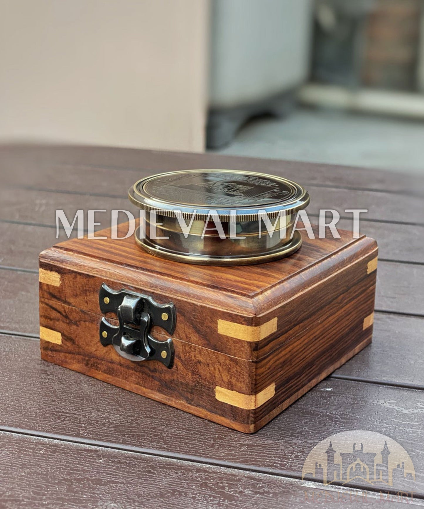 MEDIEVALMART Personal Engrave Titanic Pirates Compass Antique Finish W/H GEN-1 Wooden Case | Gift for Dad