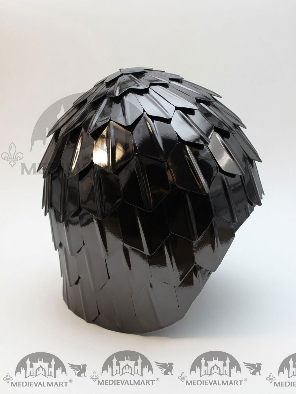 MEDIEVALMART Medieval Historical Scaled Skull Cap Helmet, Polish Black Polished Helmet / Best for Reenactment