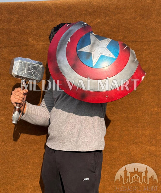MEDIEVALMART Avengers Endgame Captain America Broken Shield W/H Thor Damage Hamer | Gift for Halloween Day