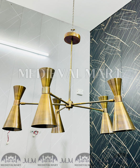 MEDIEVALMART Mid-Century Modern Brass Chandelier: Adjustable 6-Light Ceiling Fixture