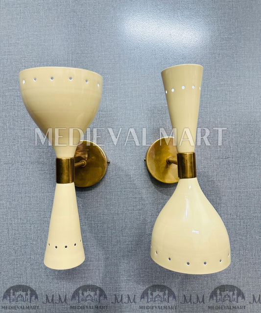 MEDIEVALMART Raw Brass Diablo Wall Sconce - Mid-Century Modern Bedside Lamp (Set of Two)